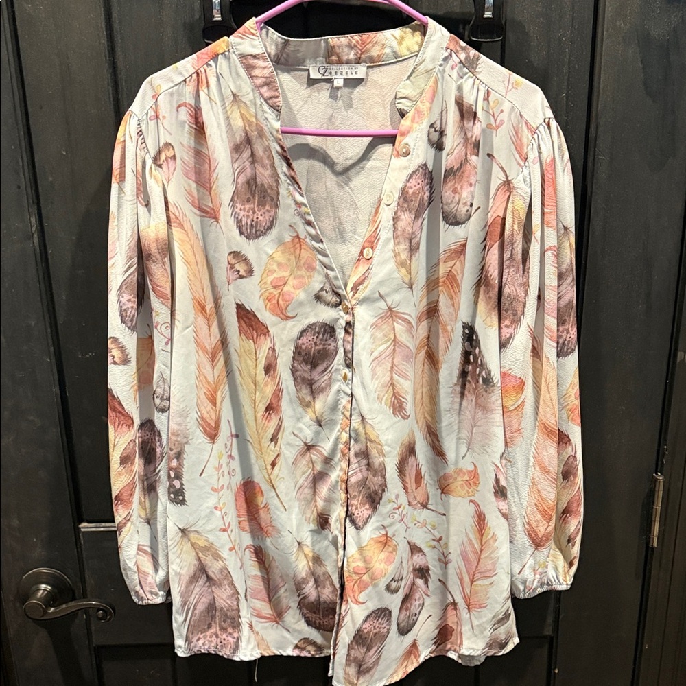 Catherines Multicolor Feather Pattern Blouse - image 1